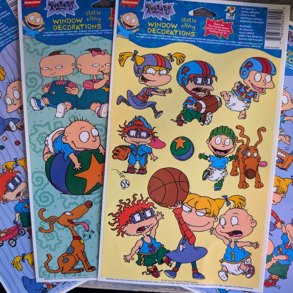 Vintage Rugrats Nickelodeon Static Cling Window Decorations, Set of 4